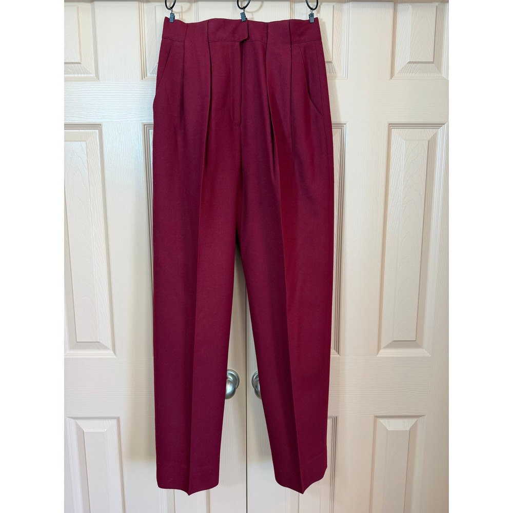 Vintage Pleated Burgundy Wool Trousers Ultra High Rise W29 Dark Academia Slacks